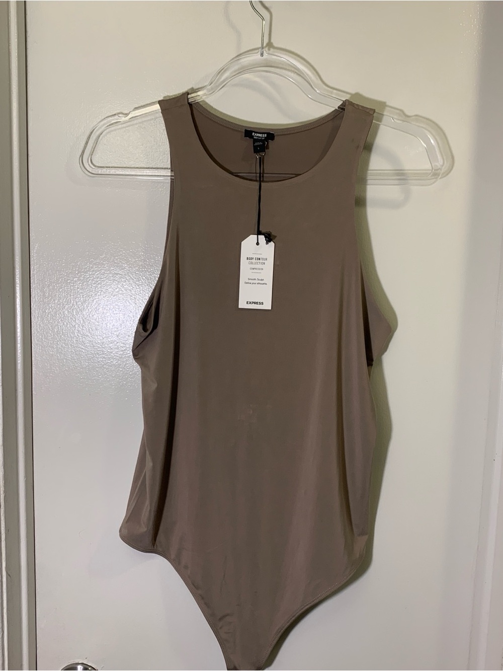Express Taupe High Neck Sleeveless Bodysuit